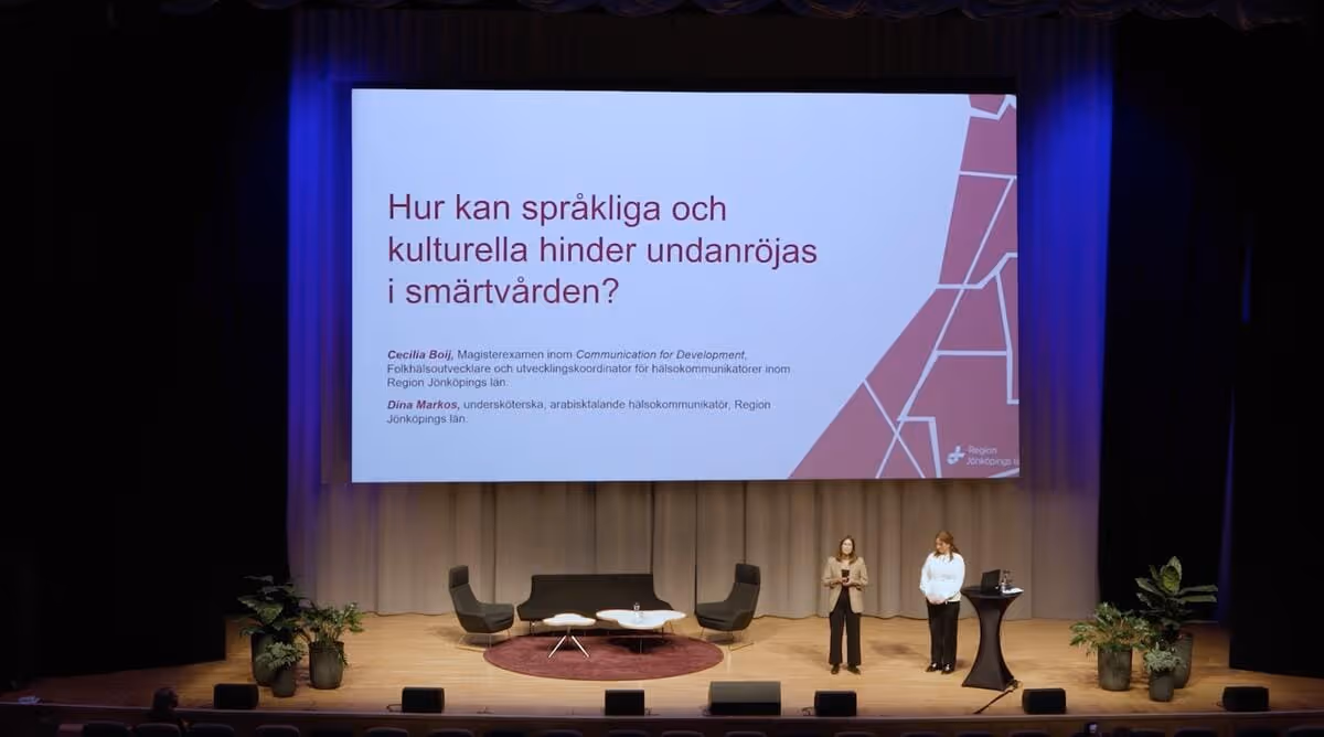 Cecilia Boij, Folkhälsoutvecklare och utvecklingskoordinator för hälsokommunikatörer, Region Jönköpings län & Dina Markos, Arabisktalande hälsokommunikatör