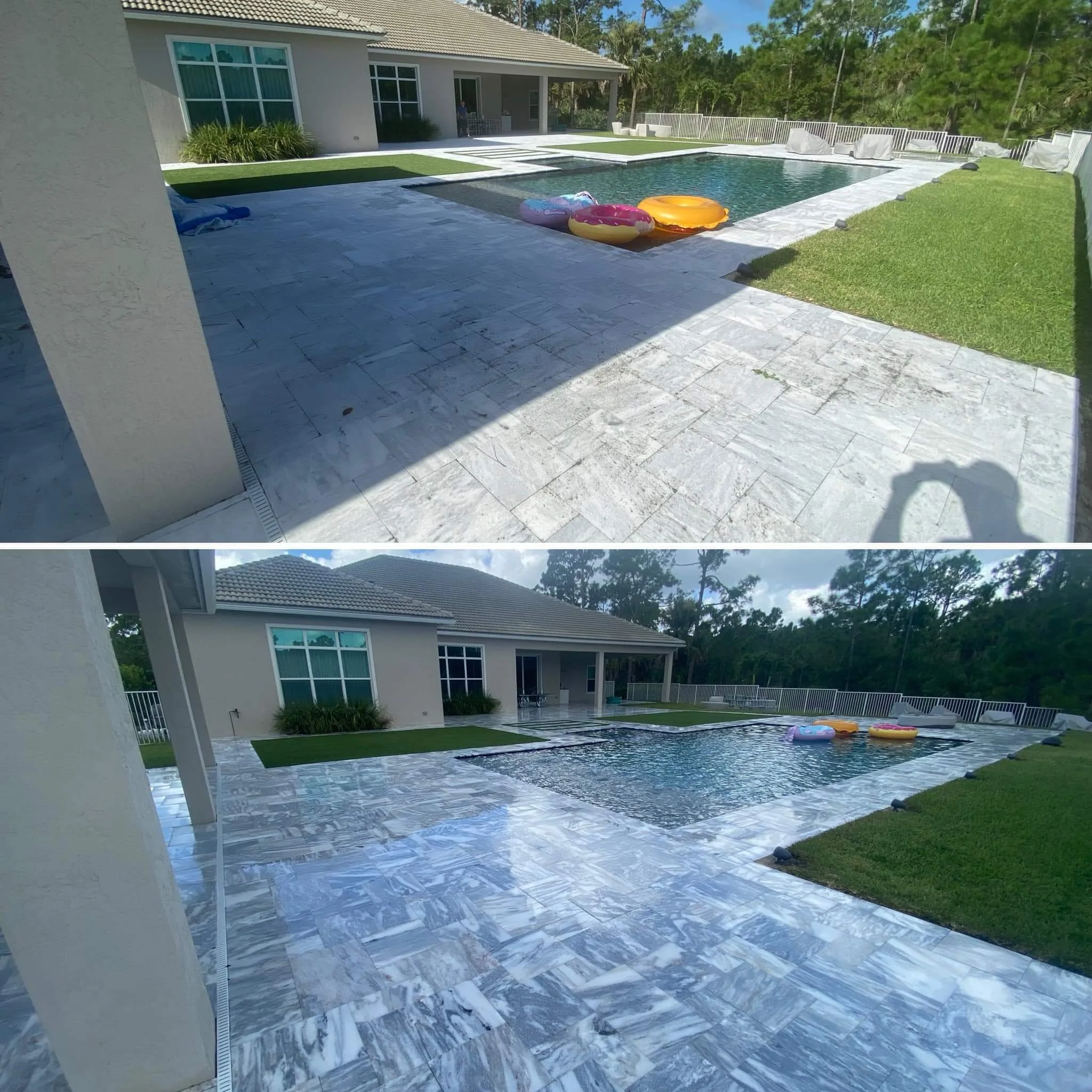 before and after coating stamped concrete in Jupiter