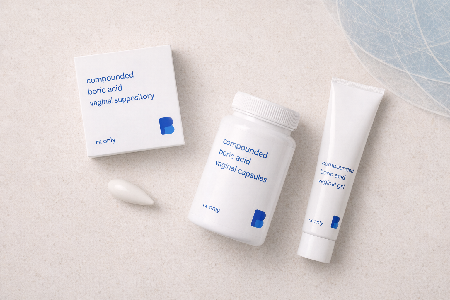 Boric Acid Vaginal Suppositories, Capsules & Gel, a compounded medication prepared by Bayview Pharmacy