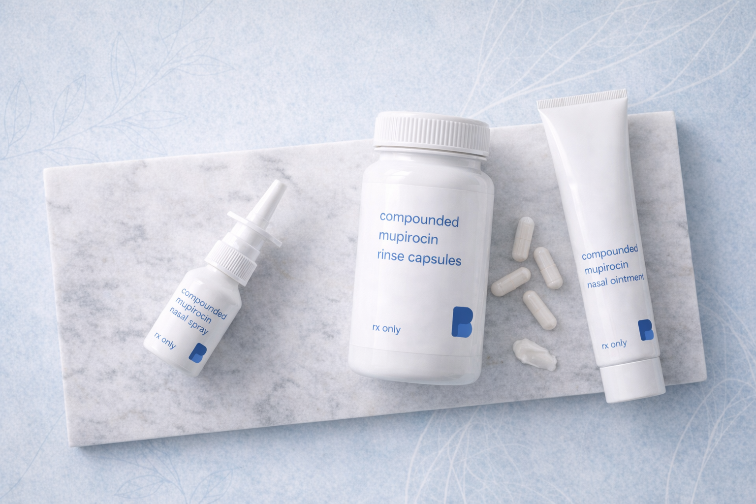 Mupirocin Nasal Ointment, Spray & Sinus Rinse, a compounded medication prepared by Bayview Pharmacy