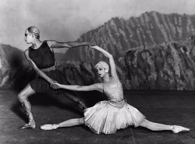 Ballets Russes with Apollo_musagète. Dancers are Alexandrova Danilova and Serge Lifar - Apollon Musagetes 1928 (info from source)