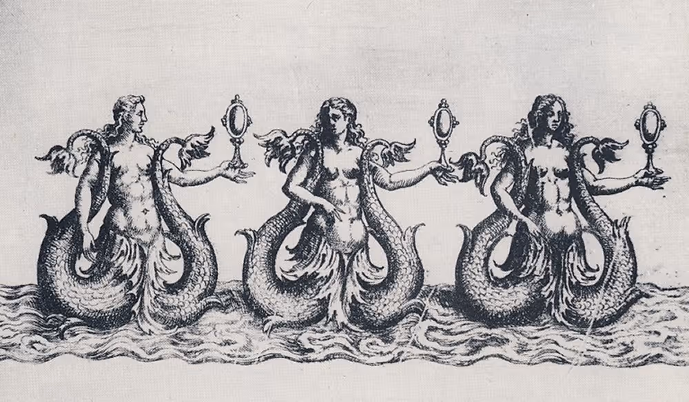 Engraving of three mermaids (“sirens”) from Le Ballet Comique de la Reine (1581). Early court ballets in France under Catherine de’ Medici’s patronage were allegorical spectacles featuring mythological characters, dance, music, and elaborate scenic design, all intended to flatter and symbolize the reigning power.