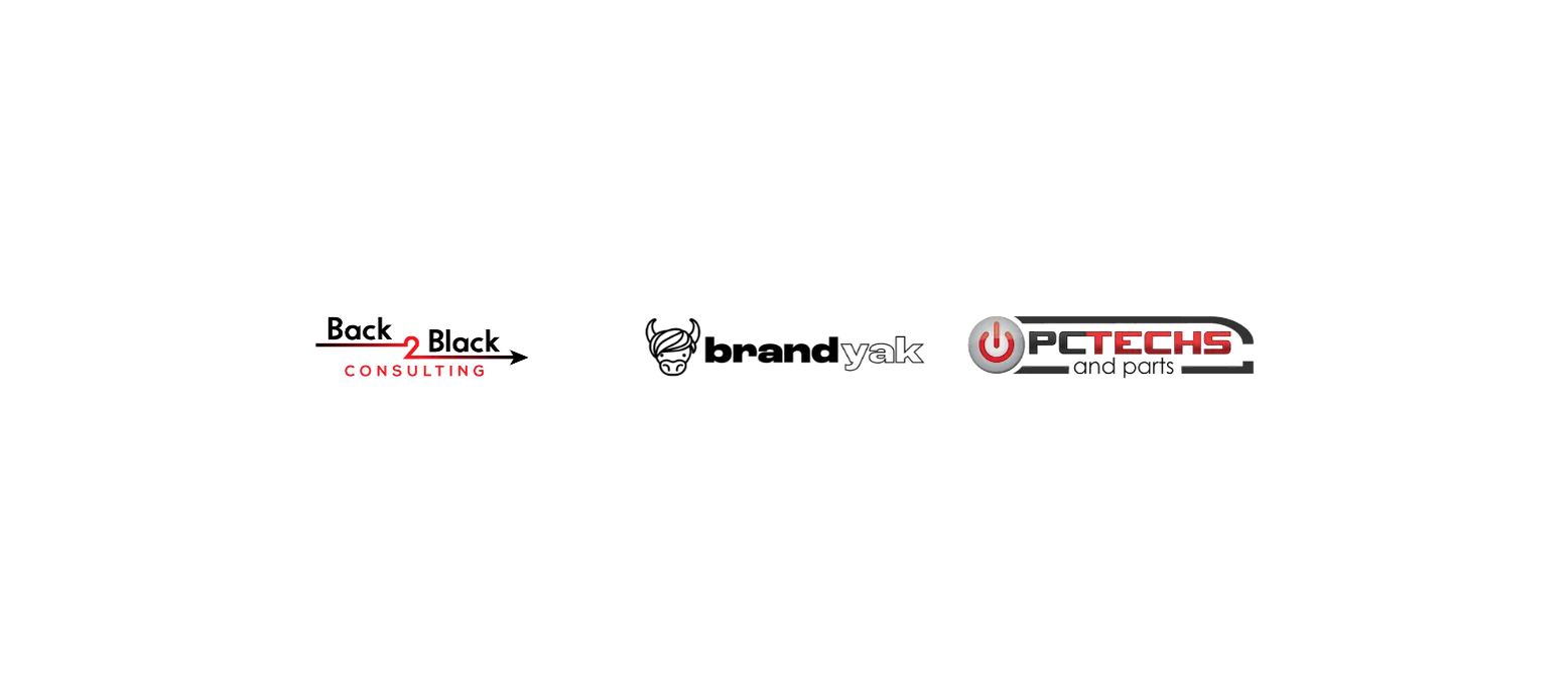 Back 2 Black, LLC., Brand Yak, LLC., PC Techs and Parts Official Logos