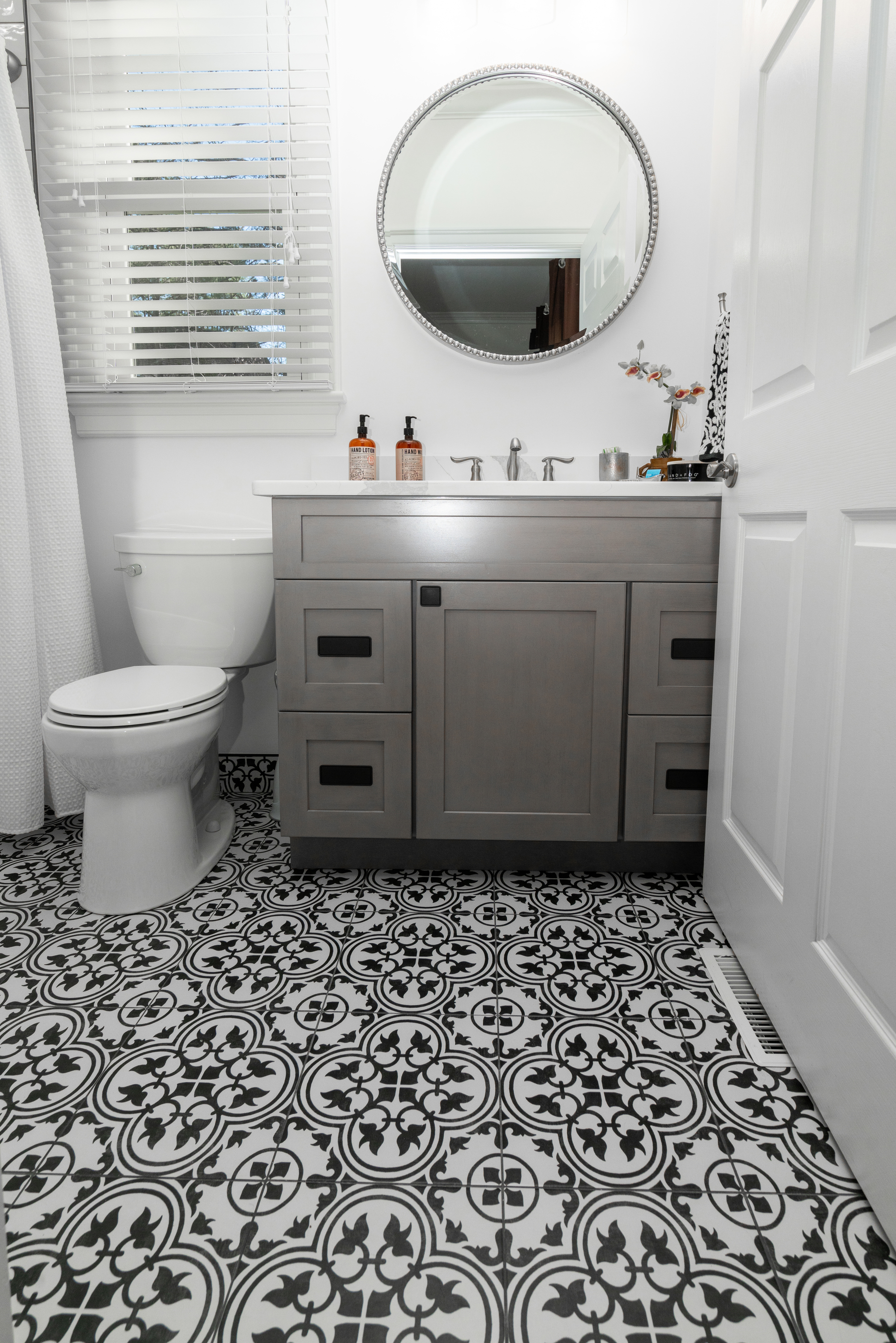 Can’t go wrong. Patterned tile floor and classic subway.