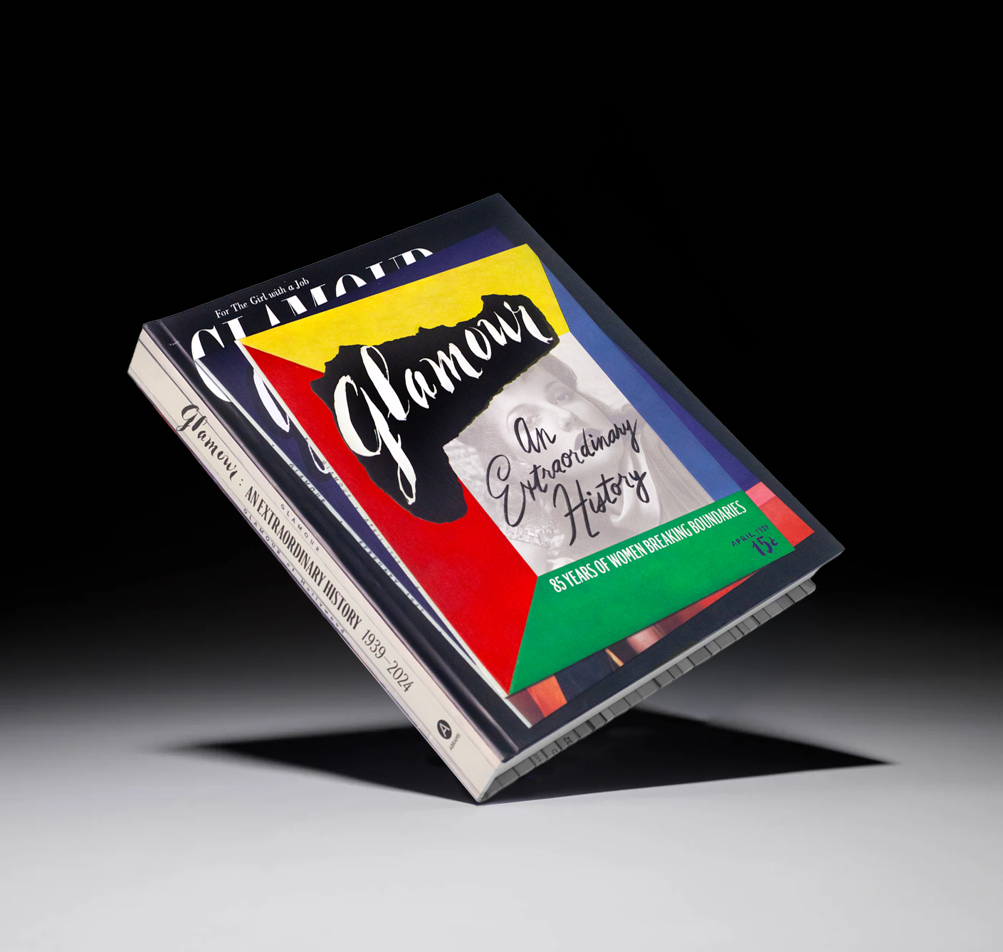 An Image of the book "Glamour: An Extraordinary History" photographed on a black background