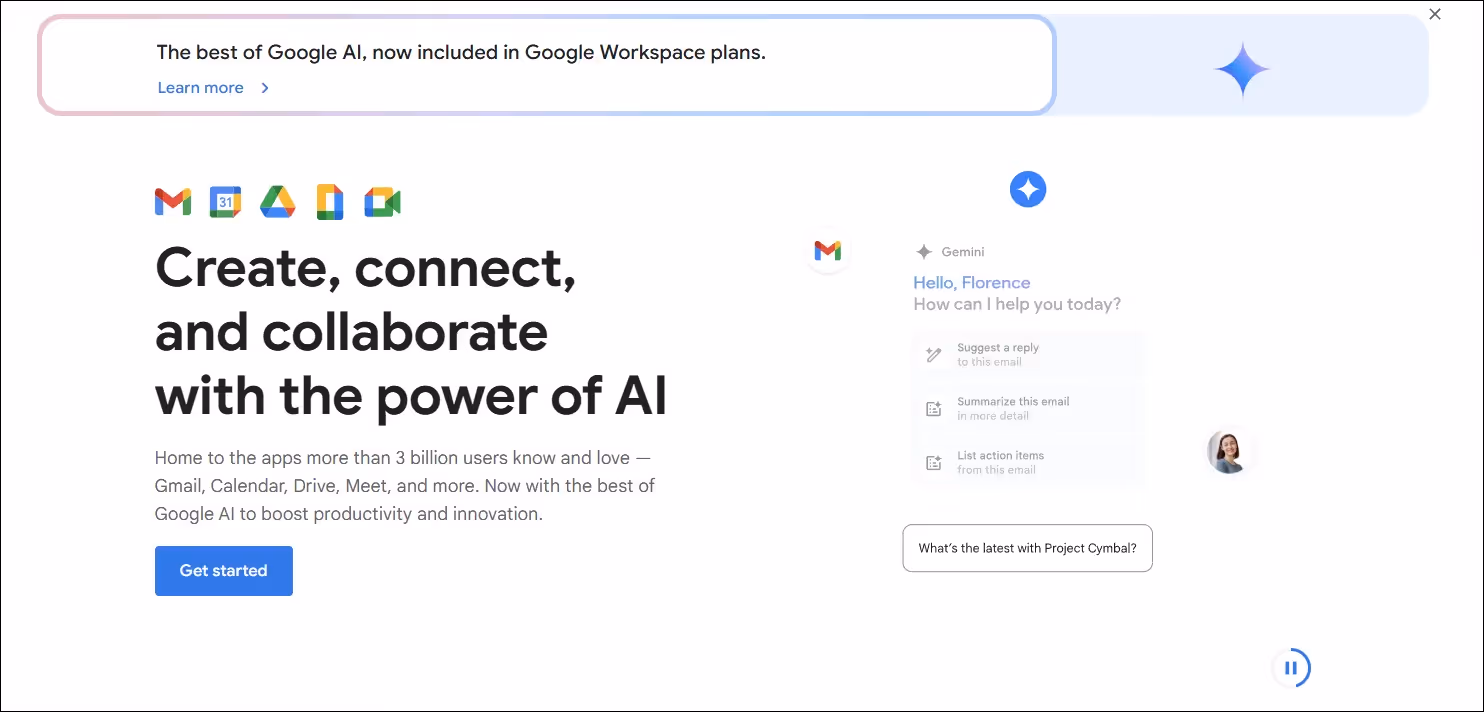 Google Workspace homepage