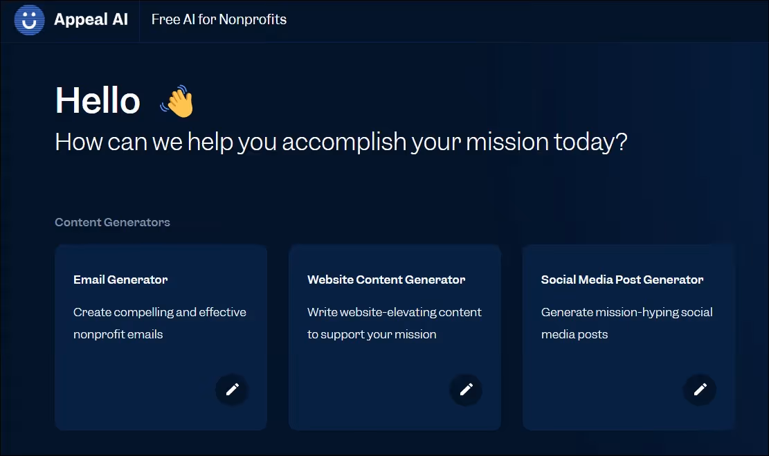 Appeal AI tools for nonprofits - homepage