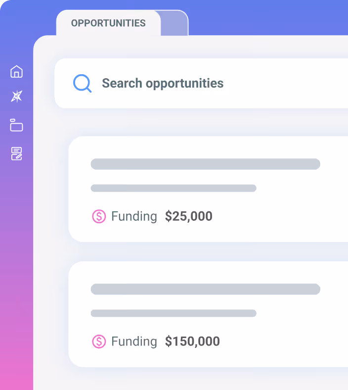 A mockup of Grant Assistant Discover, which is a nonprofit grant database that has intuitive AI capabilities.