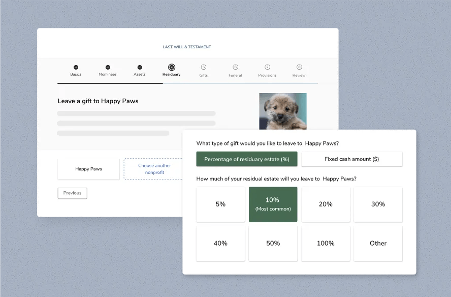 An example of a planned giving microsite created with FreeWill.
