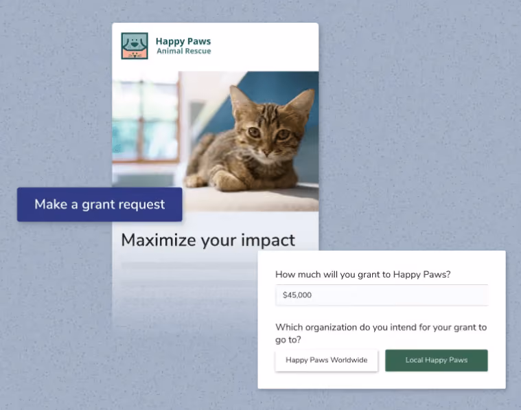 A mockup of FreeWill’s DAF tools for nonprofits