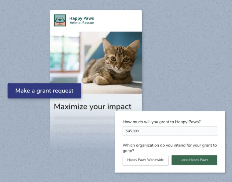 A mockup of FreeWill’s DAF tools for nonprofits