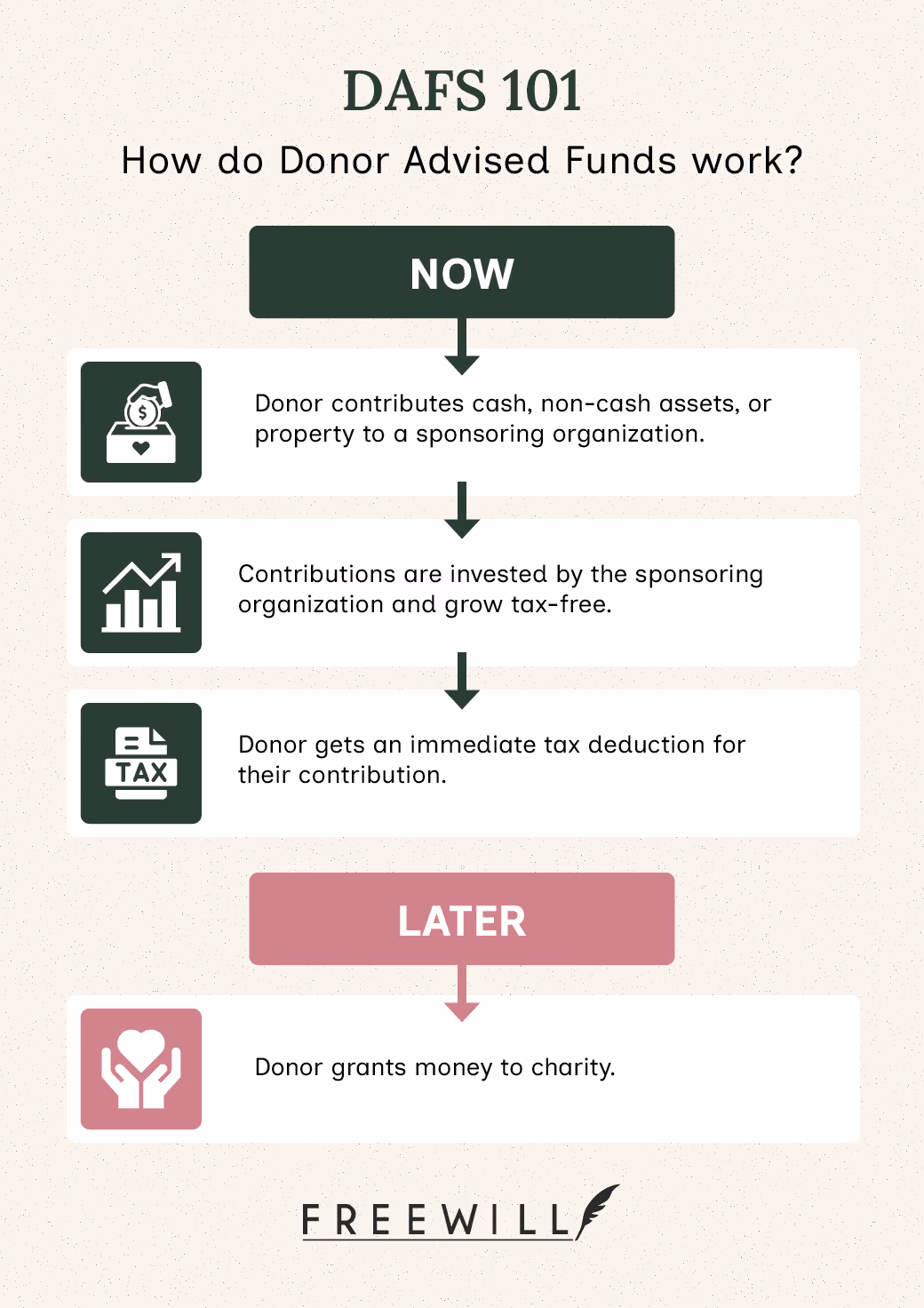 The donor-advised fund process, also explained in the text.