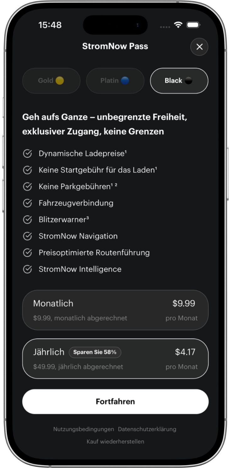 Shows StromNow App with Pass Screen
