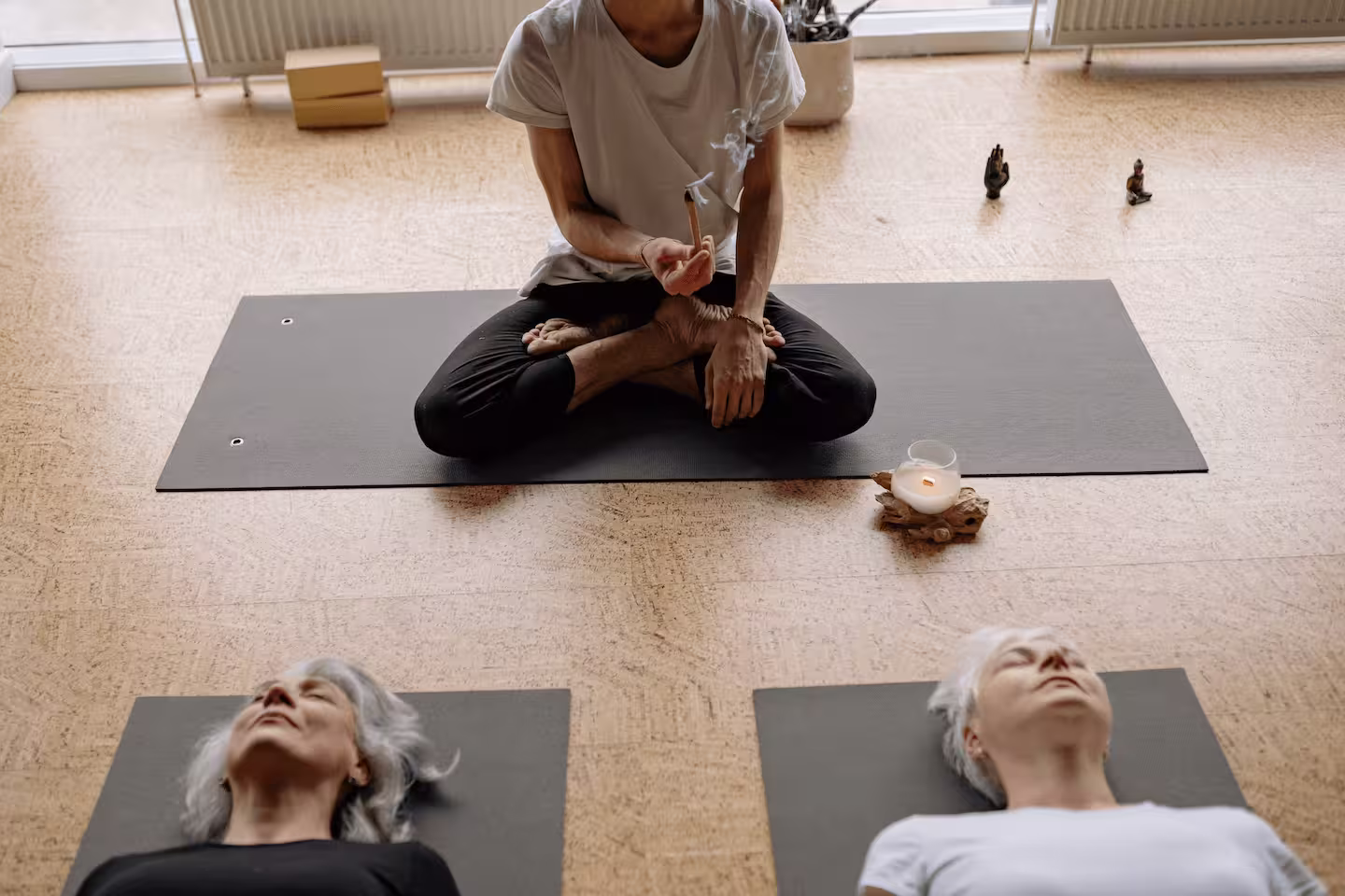 Older couple doing meditation