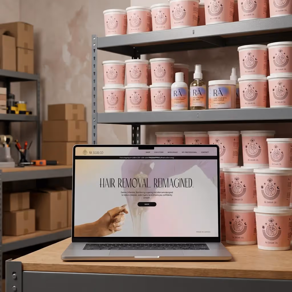 Visually distinct Shopify storefront built for Rä Sugar Co to showcase and sell their studio-born sugaring line