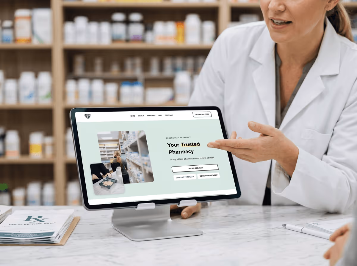 Accessible pharmacy website designed and built for GreenCrest Pharmacy in Winnipeg