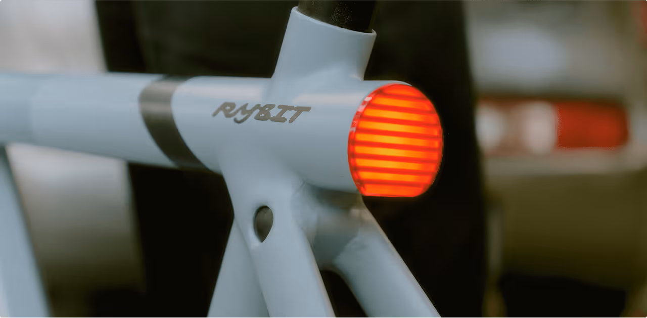 A rybit bike, showing the back light 