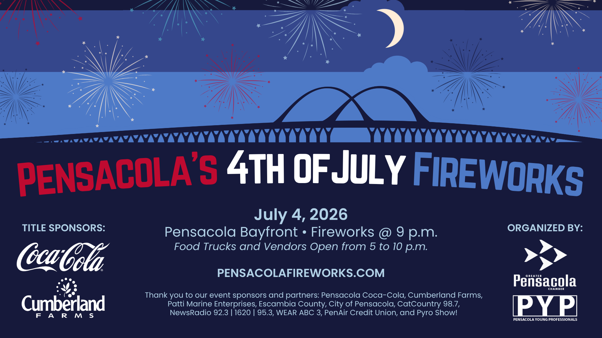 Pensacola Coca-Cola And Cumberland Farms Named Title Sponsors For Pensacola's America 250th Anniversary Fourth of July Fireworks Show