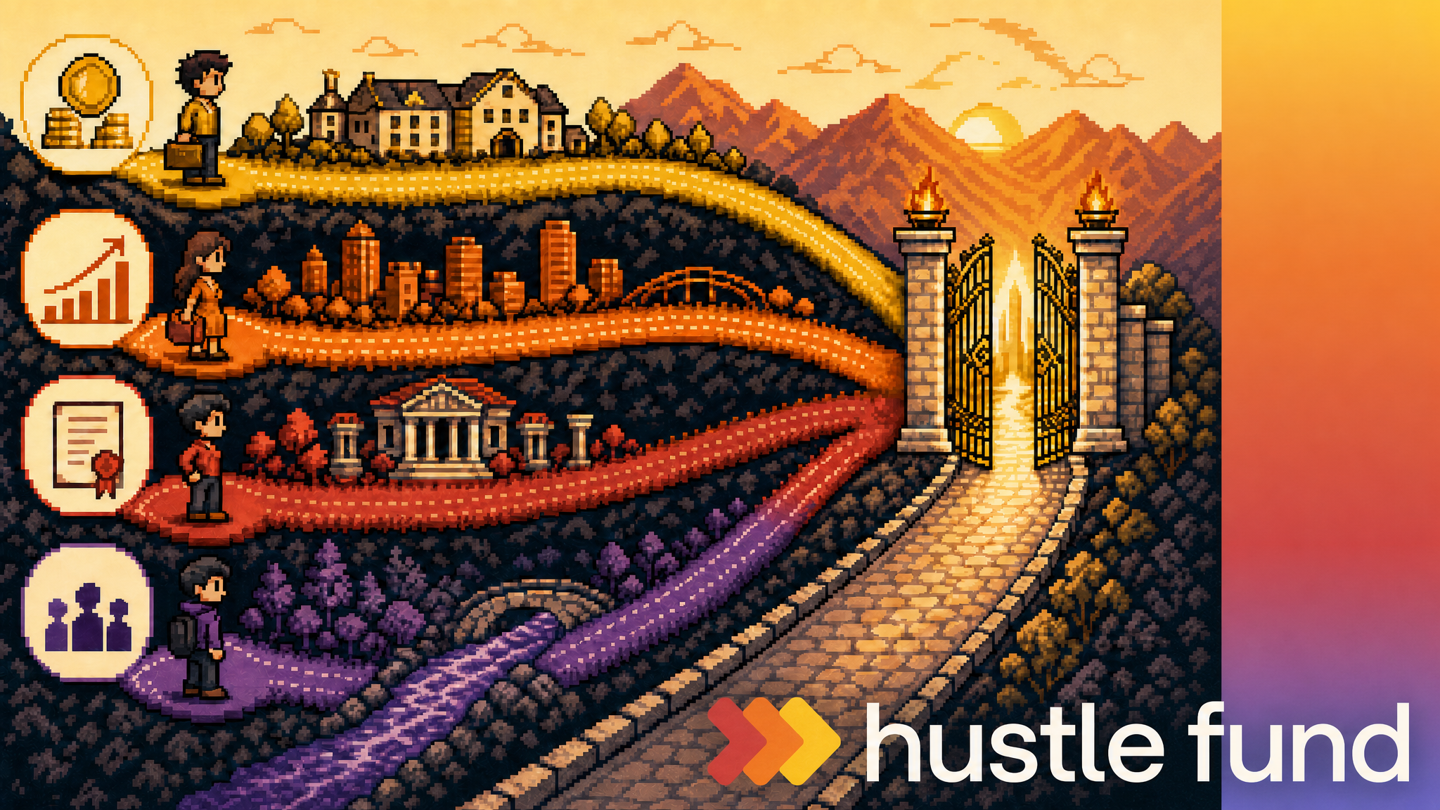 Four paths converge at an open gate representing accredited investor eligibility