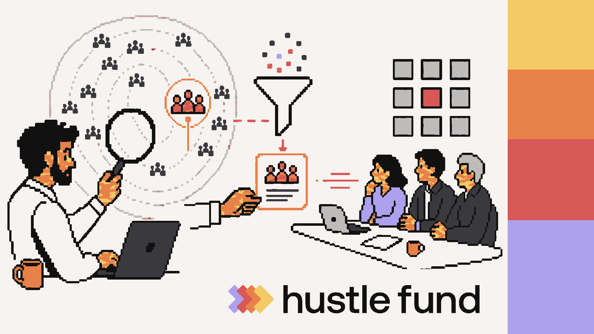 A venture capital scout filters startup signals and hands one qualified opportunity to a fund