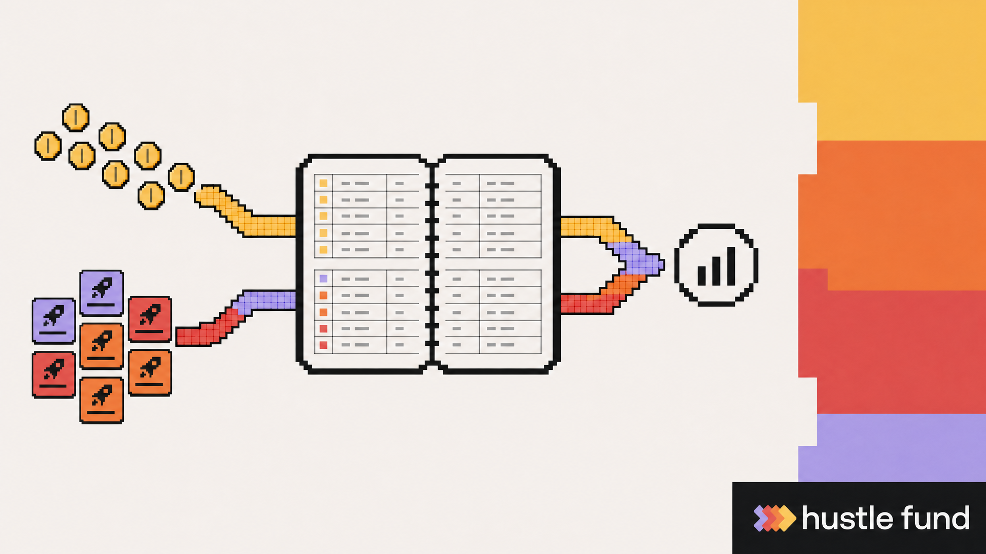 Pixel-art ledger combining distributed capital and residual portfolio value into one fund metric.