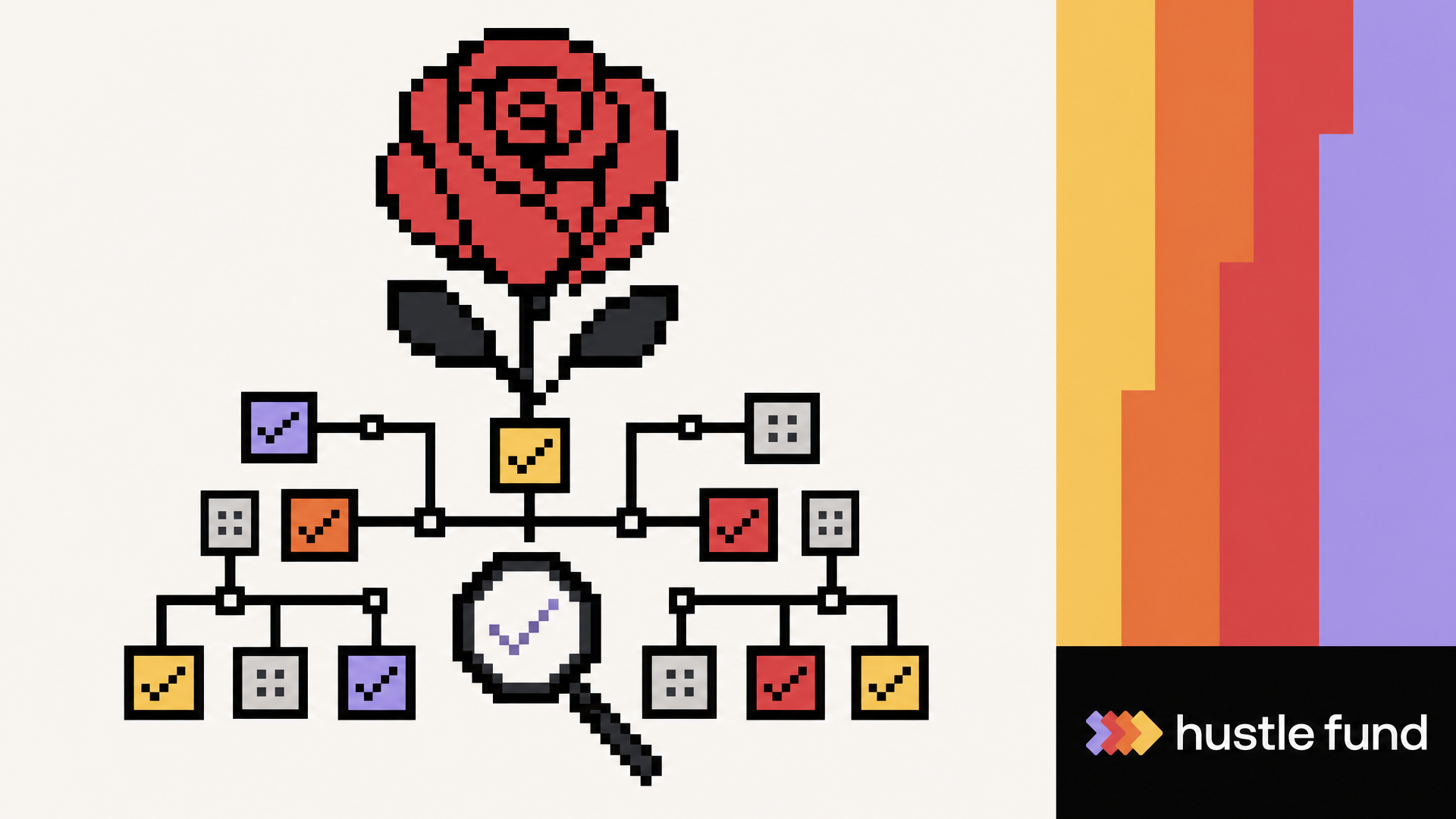 A pixel-art rose assembled from startup investment tiles.