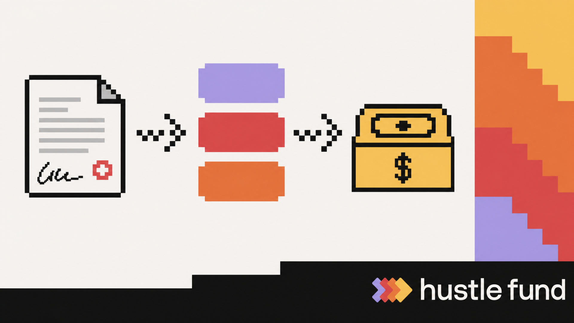 An angel investment document moving through a capital stack toward realized cash.