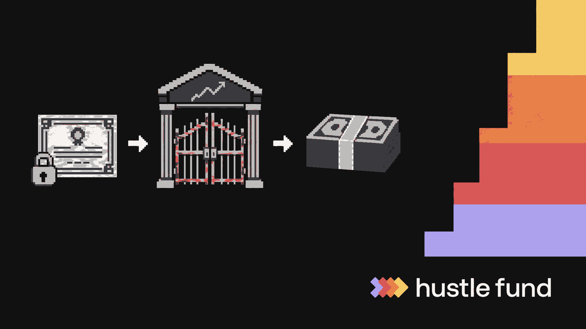 A locked share certificate moving toward a public market and eventual cash distribution.