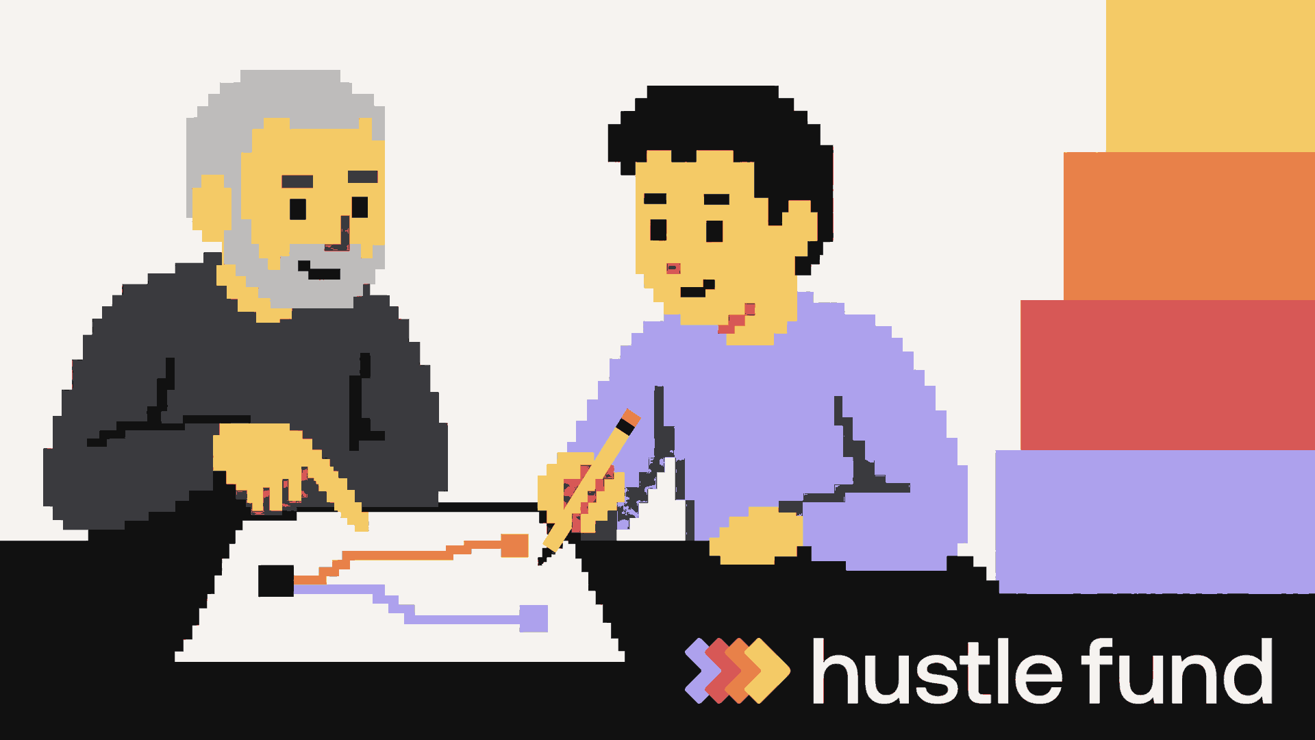 A startup advisor offers options while the founder chooses a path.