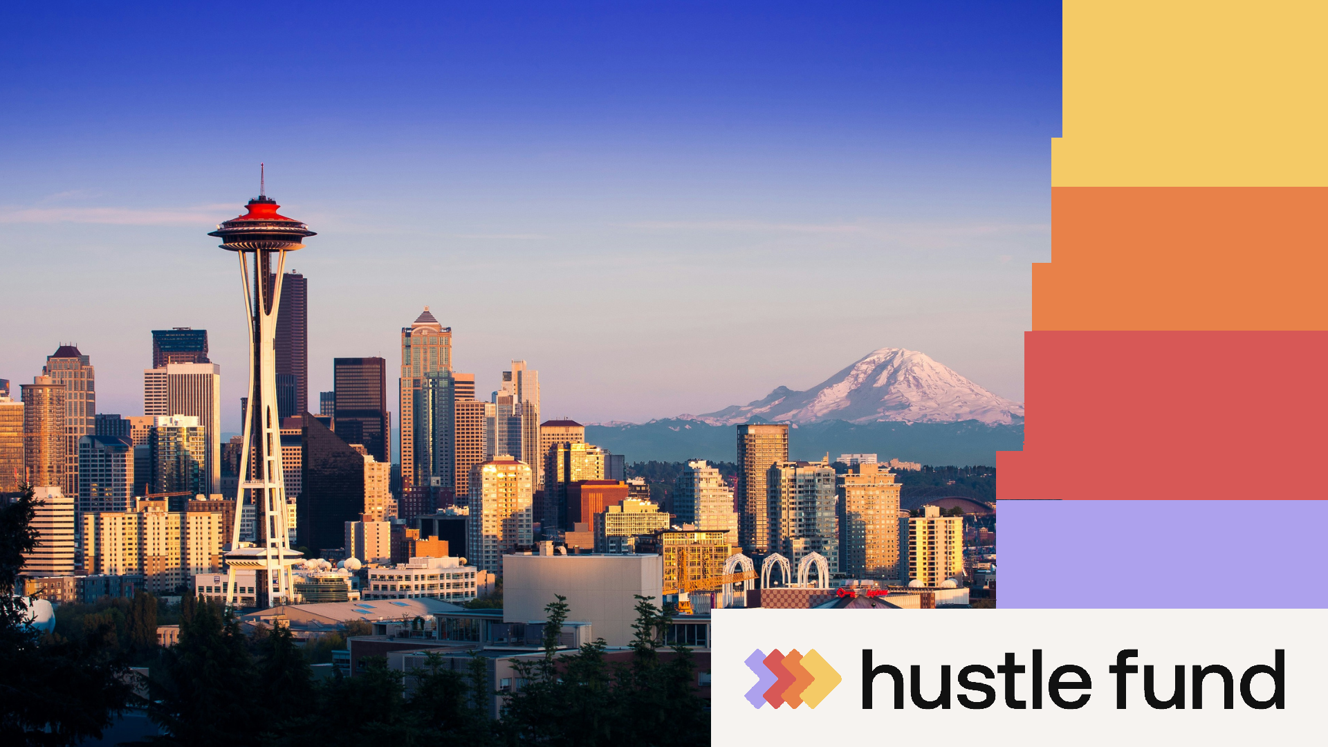 Seattle skyline with the Space Needle and Mount Rainier.