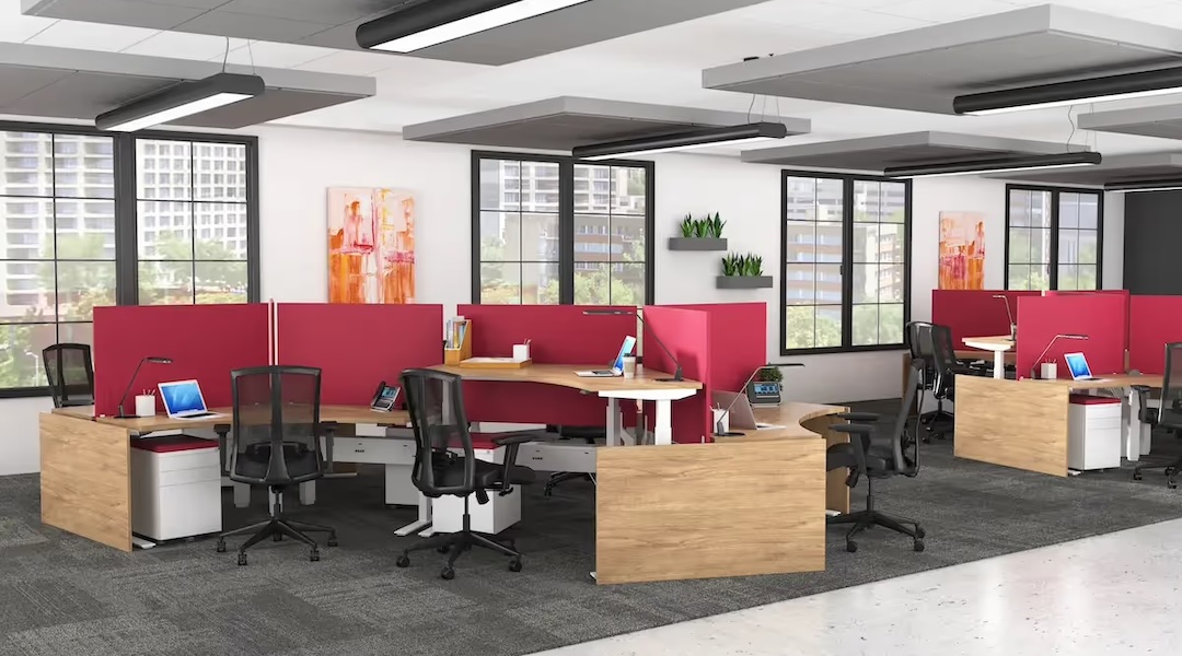 A standing desk in an office designed by Office Gallery International.