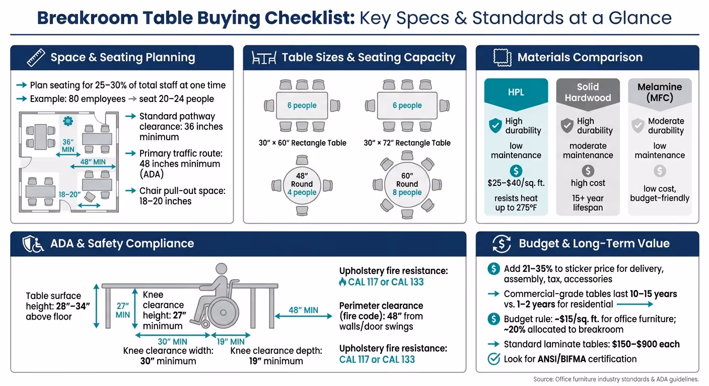 Breakroom Table Buying Checklist: Key Specs & Standards at a Glance