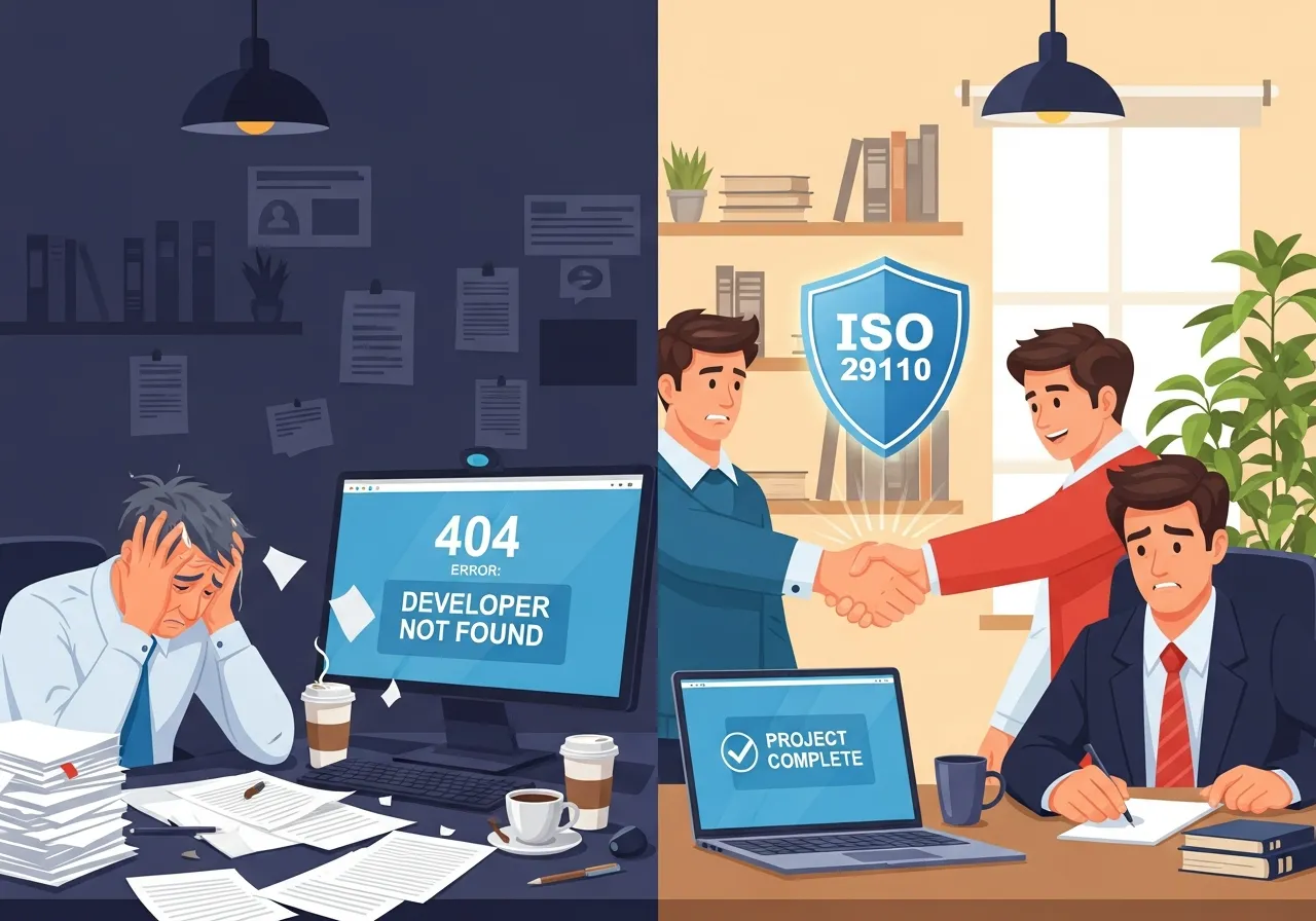 เจ็บมาเยอะกับคนเขียนโปรแกรมทิ้งงาน? มารู้จัก ISO 29110 มาตรฐานที่ช่วยลดความเสี่ยงจ้างทำแอป สร้างความมั่นใจด้วยระบบบริหารโครงการและสัญญาที่รัดกุม เลือกบริษัทซอฟต์แวร์ที่เชื่อถือได้ต้องดูที่ตรงนี้