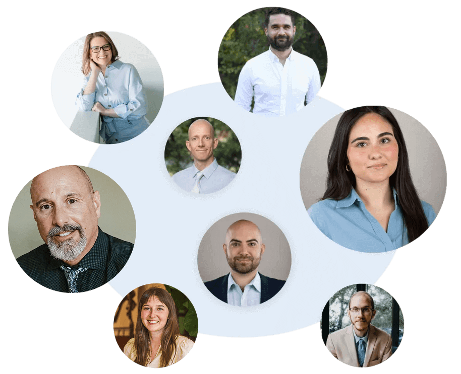 Collage of diverse professionals in business attire, highlighting teamwork and collaboration in a corporate setting.