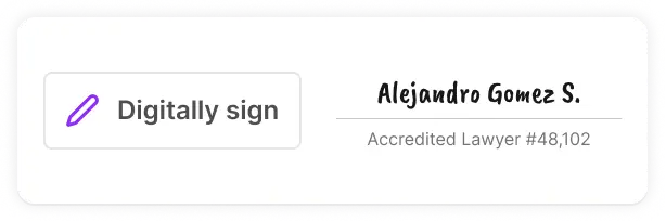 Your documents go straight to UGE, filed by an accredited Spanish lawyer under a qualified digital signature