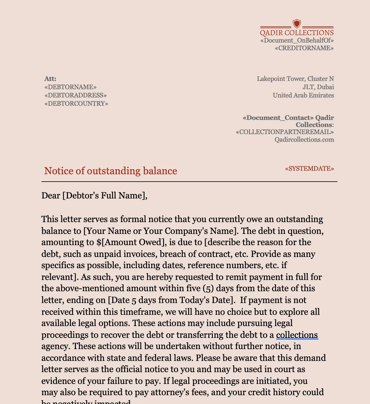 Demand Letter for Payment Template