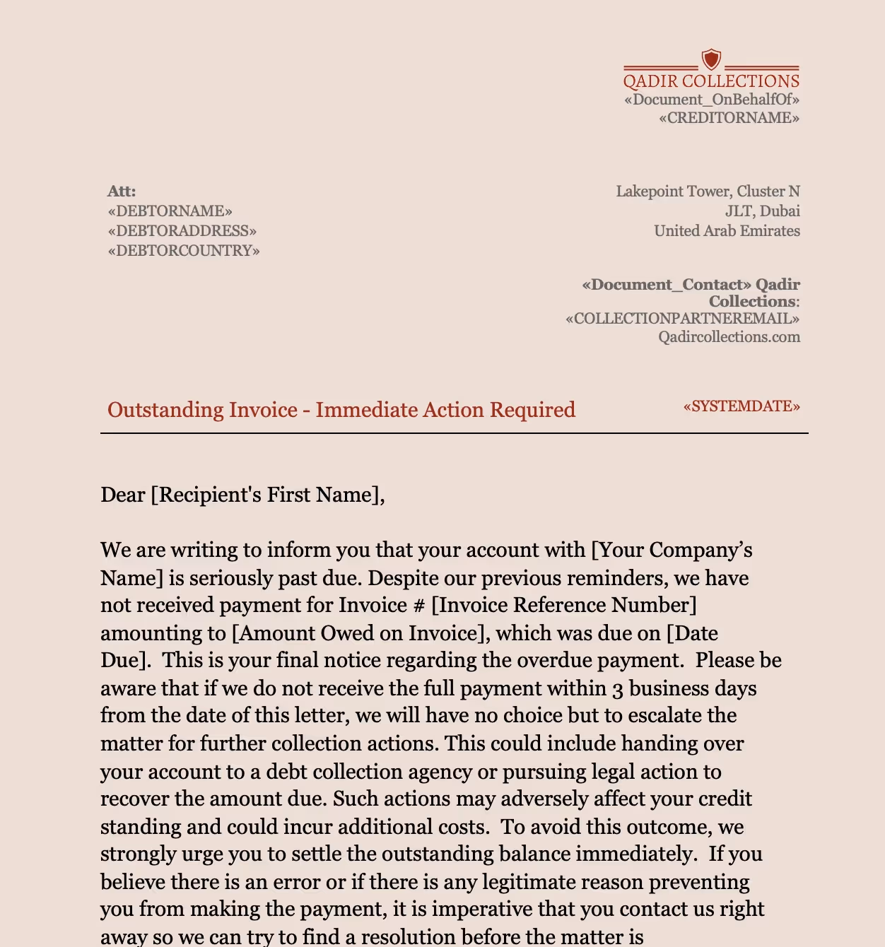 Collection Letter Template