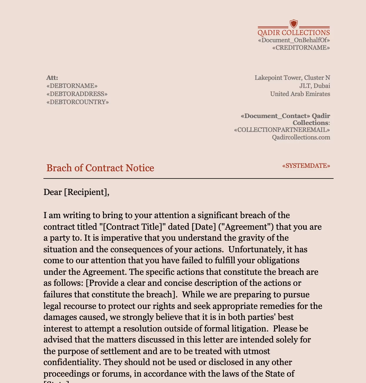 Breach of Contract Demand Letter Template