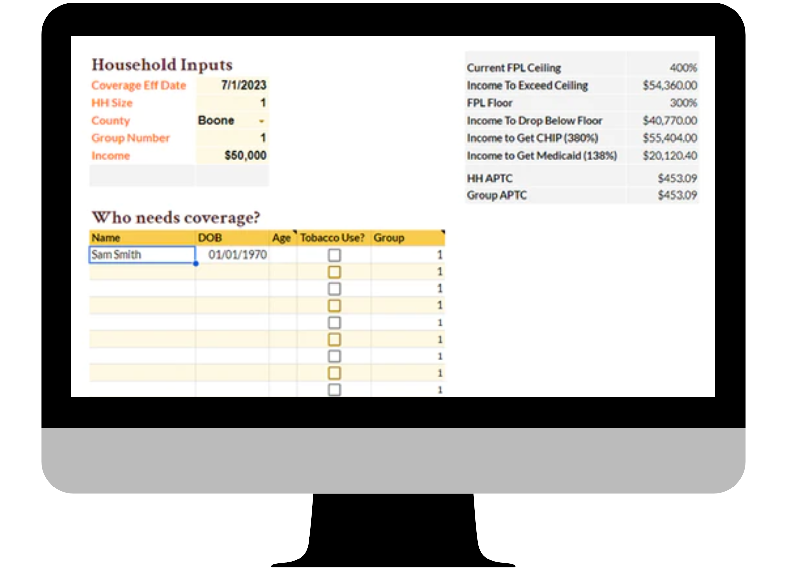 A depiction of adding client data on a computer to run quotes