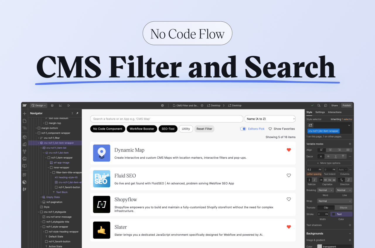 CMS Filter and Search App for Webflow by No Code Flow
