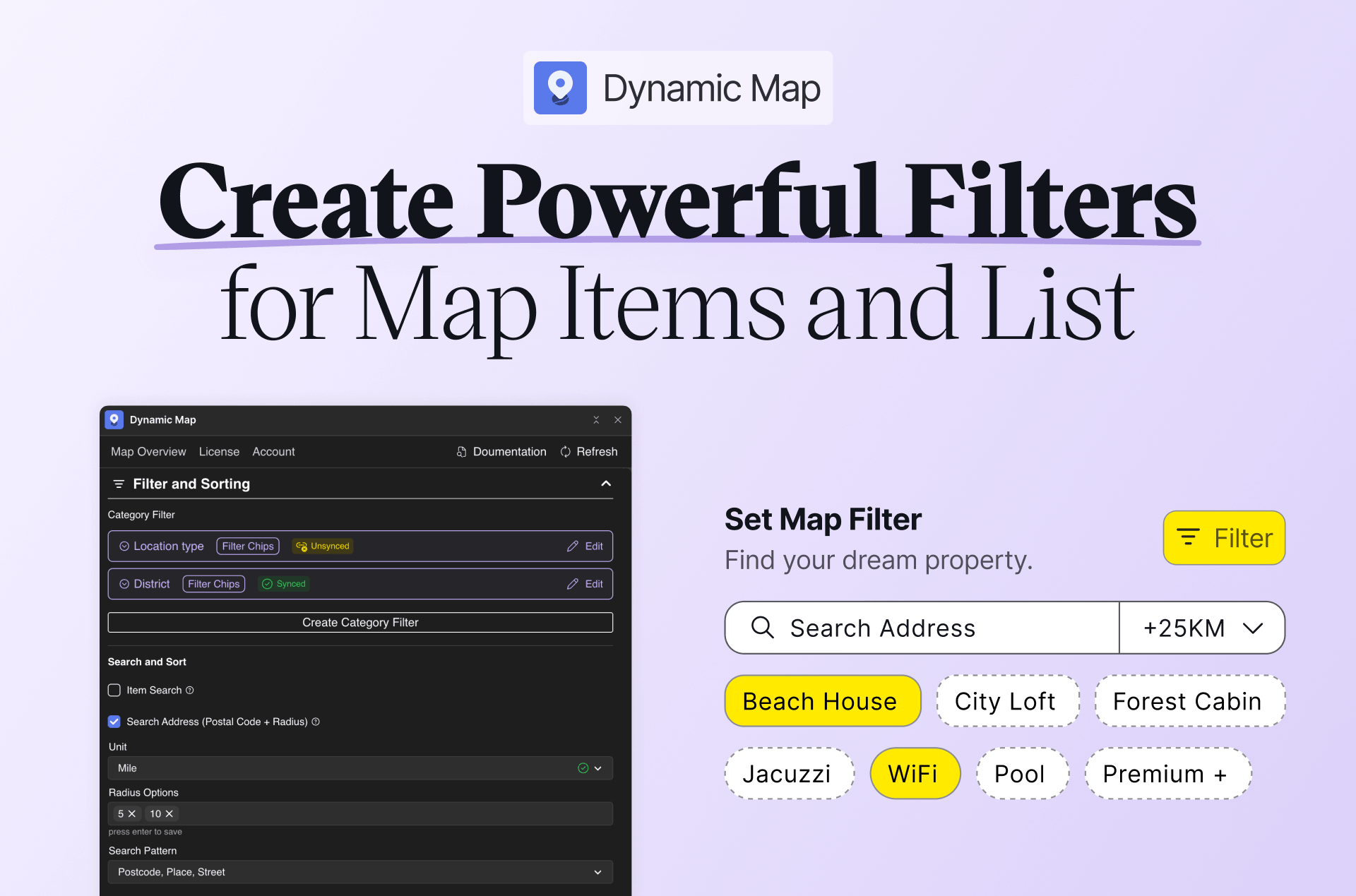 Add powerful filters to your Webflow map, including address search, with the Dynamic Map App
