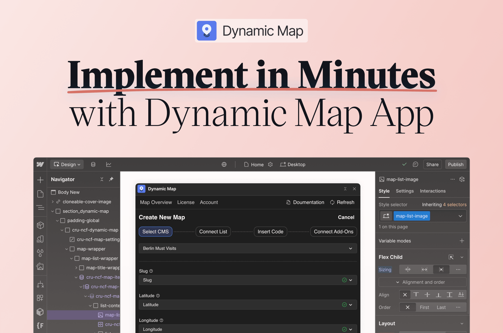 Implement a CMS map in Webflow within minutes using Dynamic Map App
