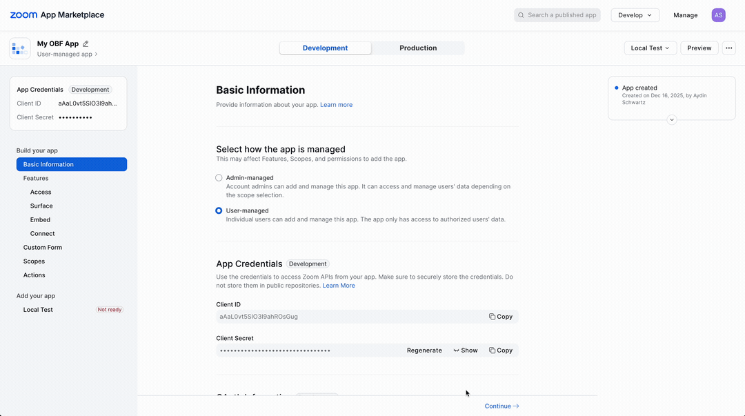 Flow to set up scopes for OBF token