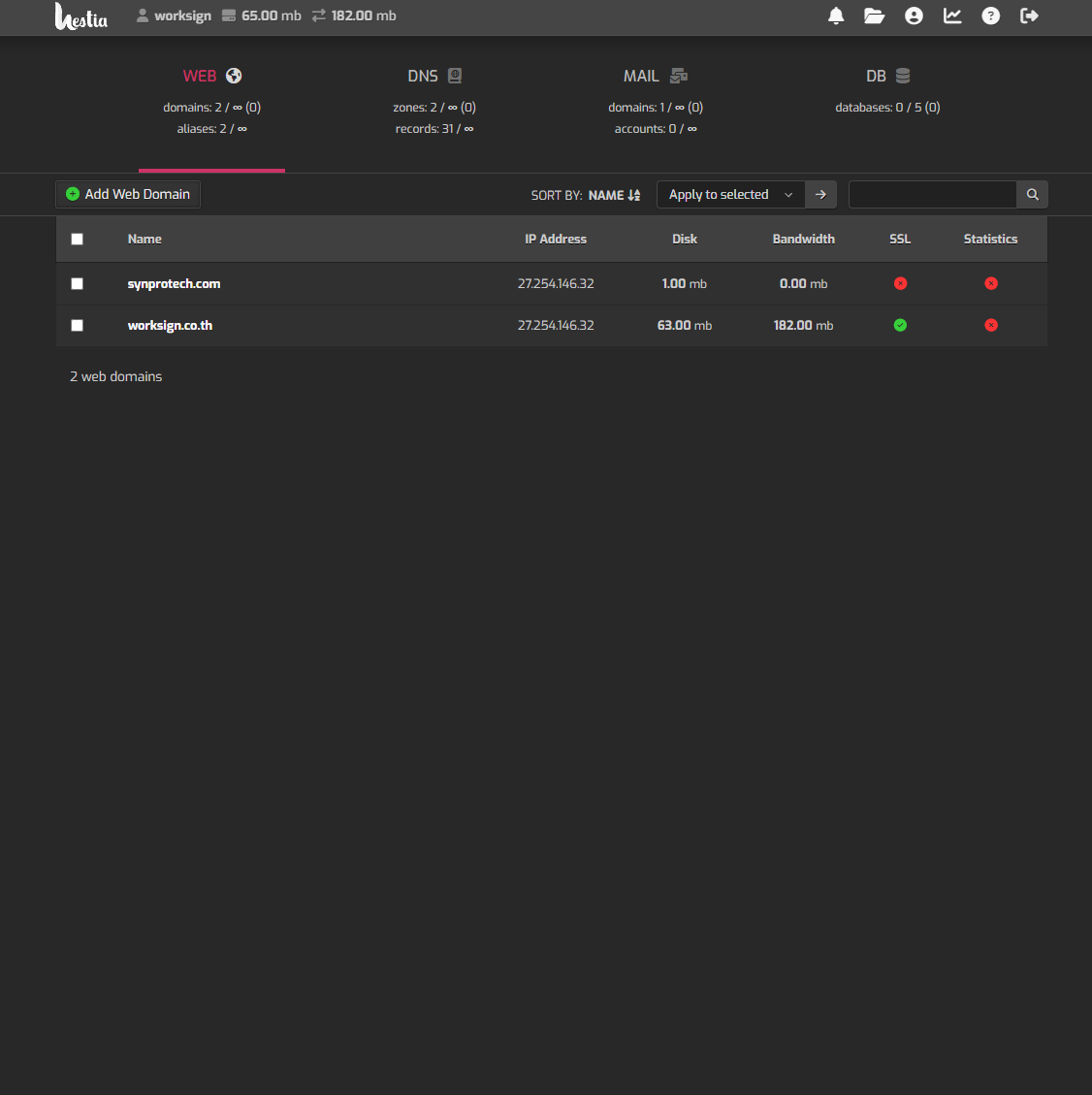 Hestia Control Panel, TFD