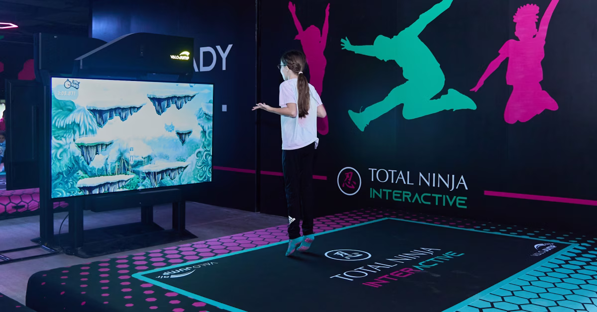 Girl jumping on ValoJump at Total Ninja Interactive Dubai.
