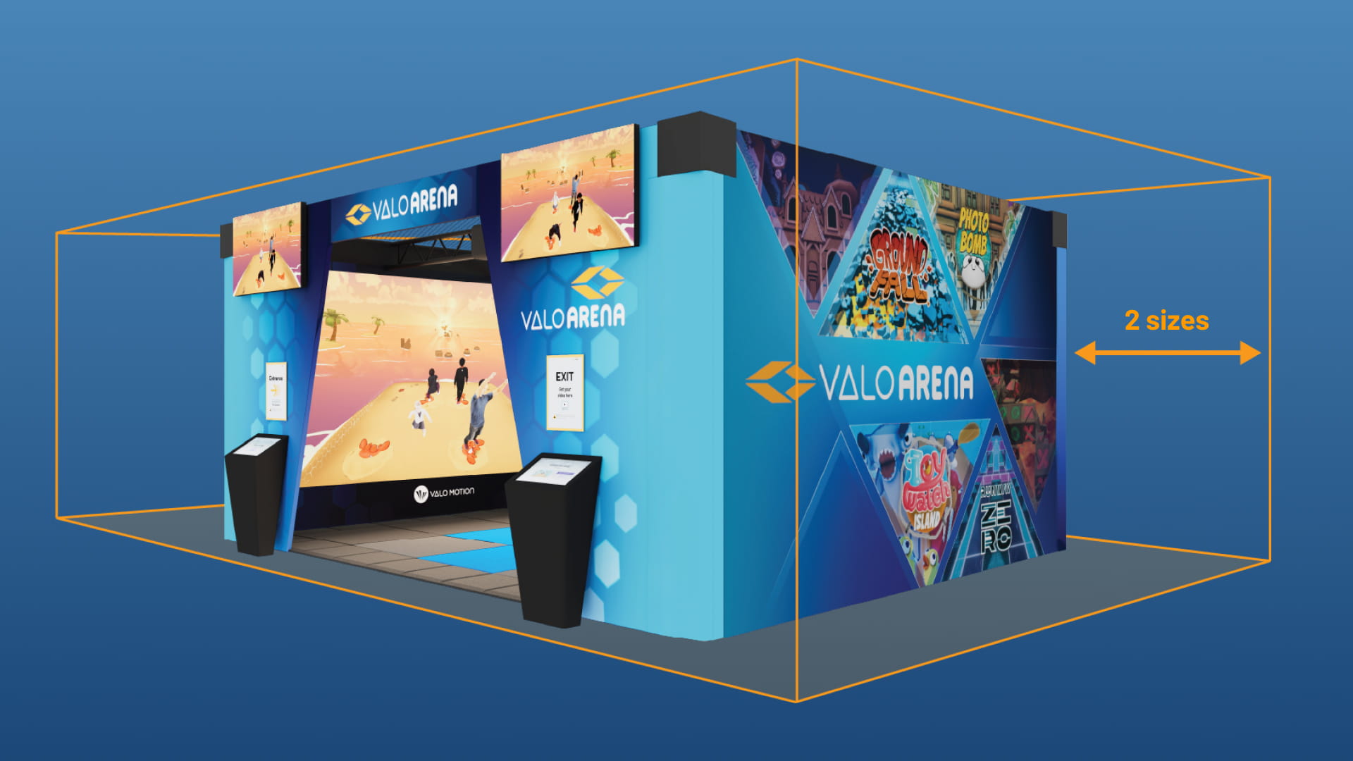 Illustration of the volume of ValoArena 4-player compared to ValoArena 6-player