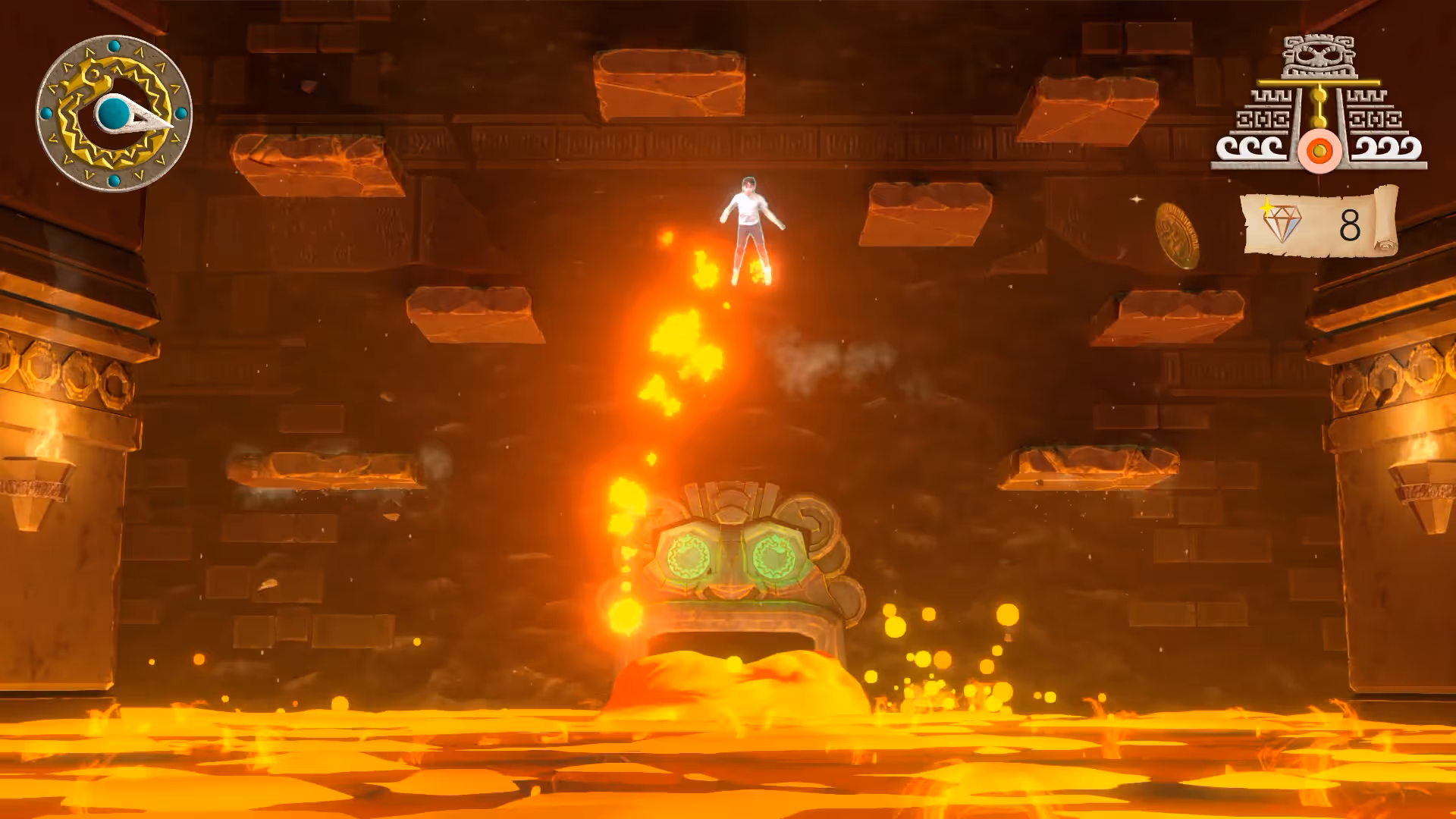 Player jumping to collect tokens in Groundfall: Temple Escape for ValoJump