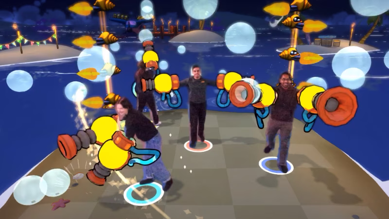 Four players playing Toywatch Island Level 3 on ValoArena 6-player.