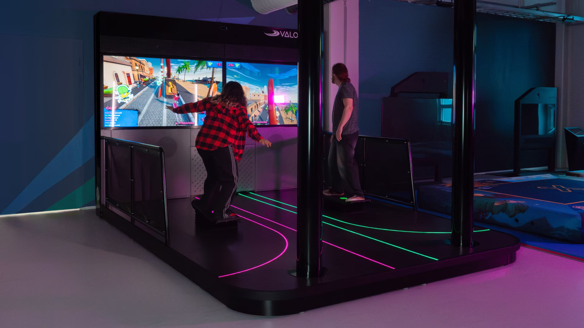 Woman playing a skateboarding game on ValoBoard