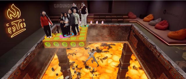 In-game capture of 10 kids and adults playing Groundfall.